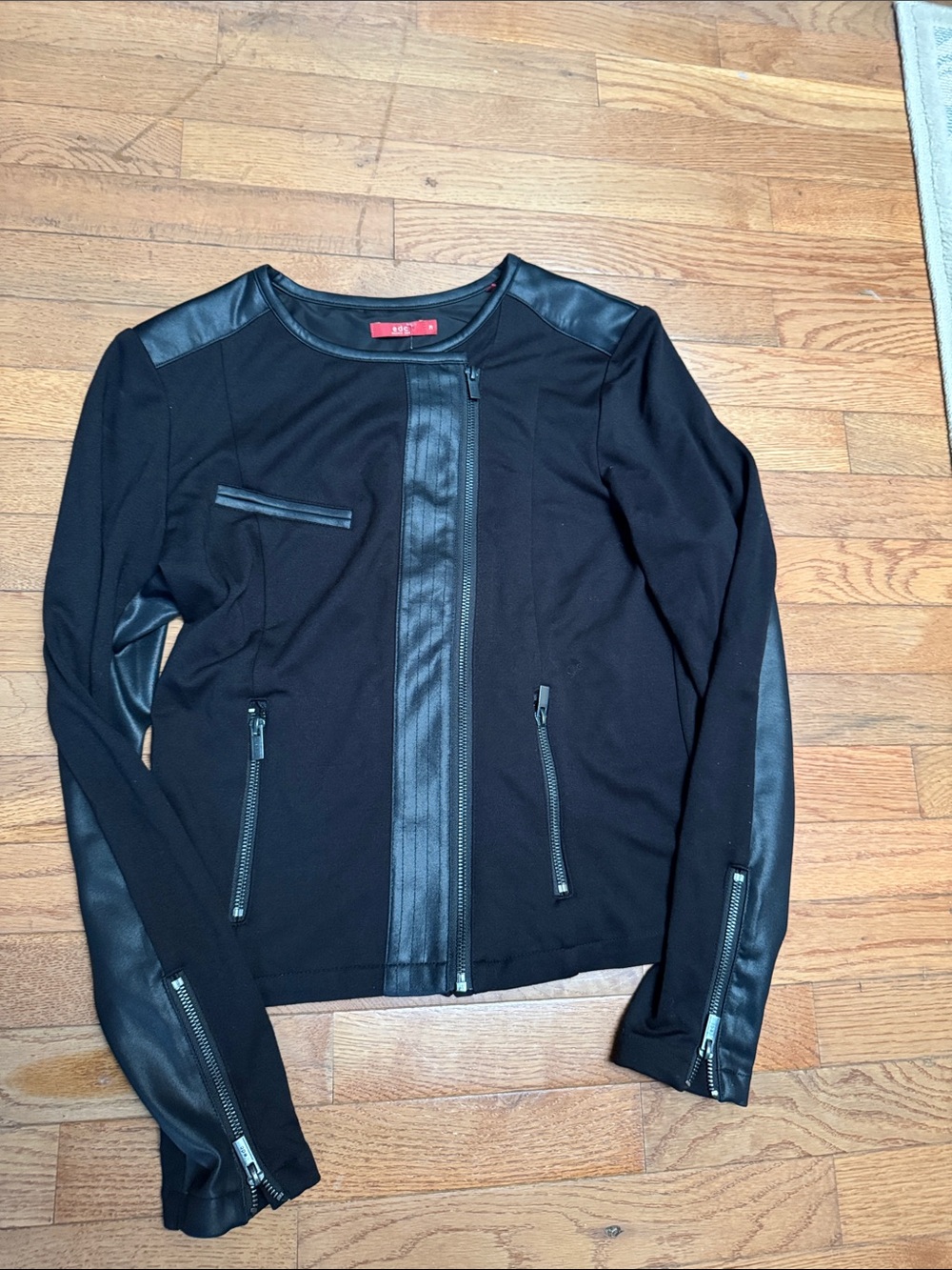 edc Black Mixed-Media Moto Jacket Size M